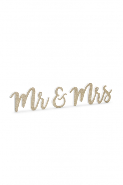 Holzaufschrift Mr & Mrs, gold, 50x10cm