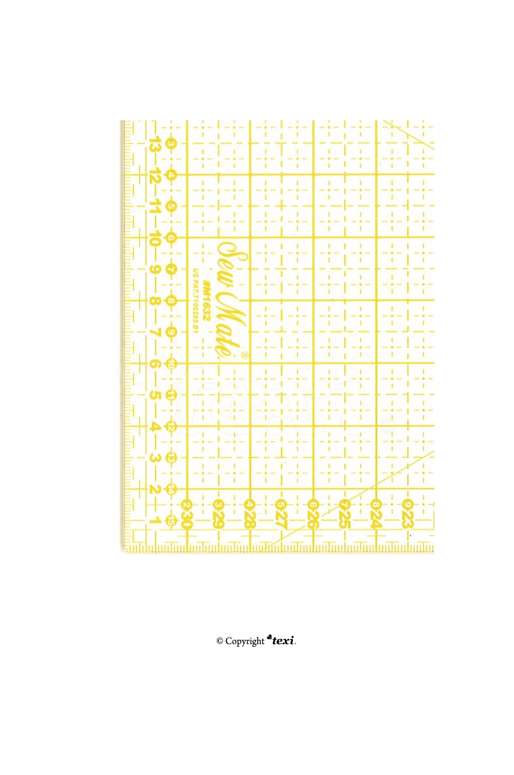 Lineal für Patschwork und Quilting, 160x320 mm, Zentimeterskala, gelb