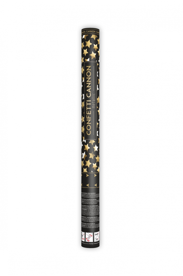 Confetti cannon with stars, gold, 60cm