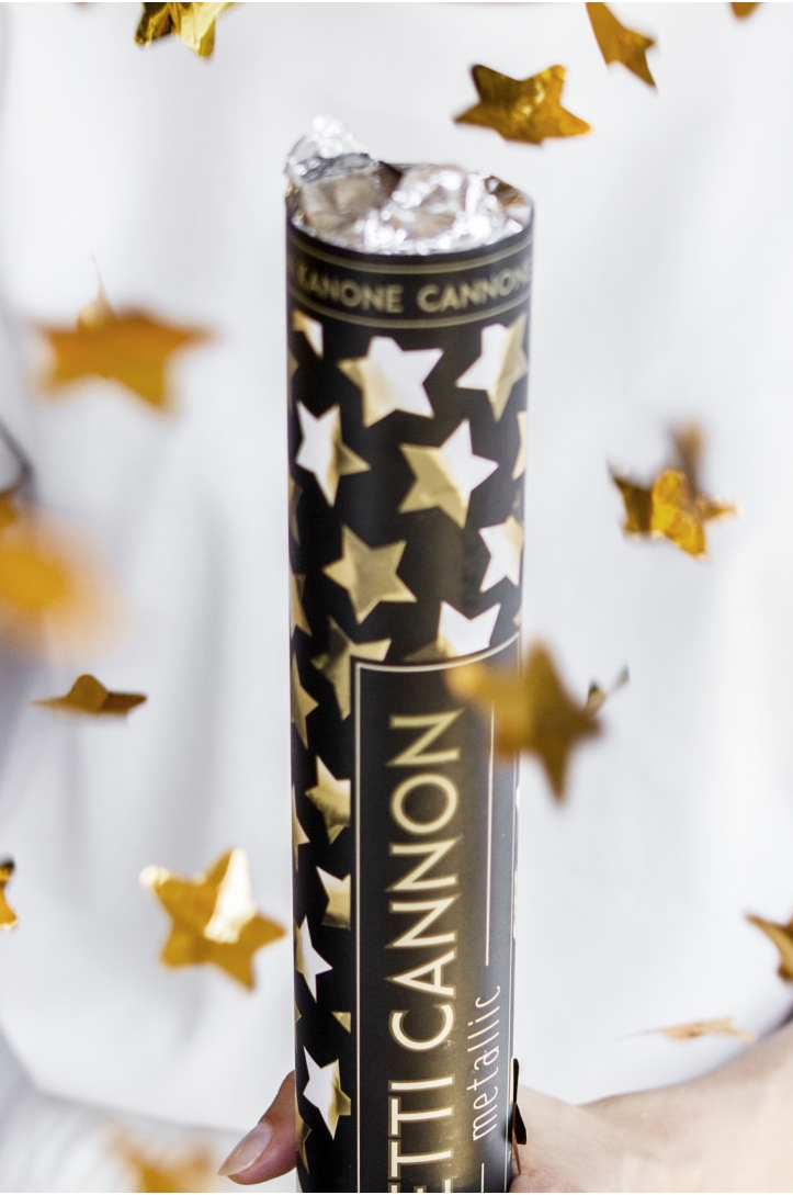 Confetti cannon with stars, gold, 60cm