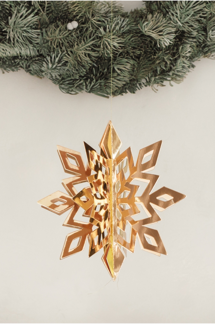 DECORATIVE SNOWFLAKE TAGS GOLD 15-25 cm