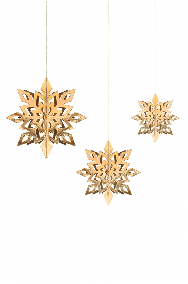 DECORATIVE SNOWFLAKE TAGS GOLD 15-25 cm