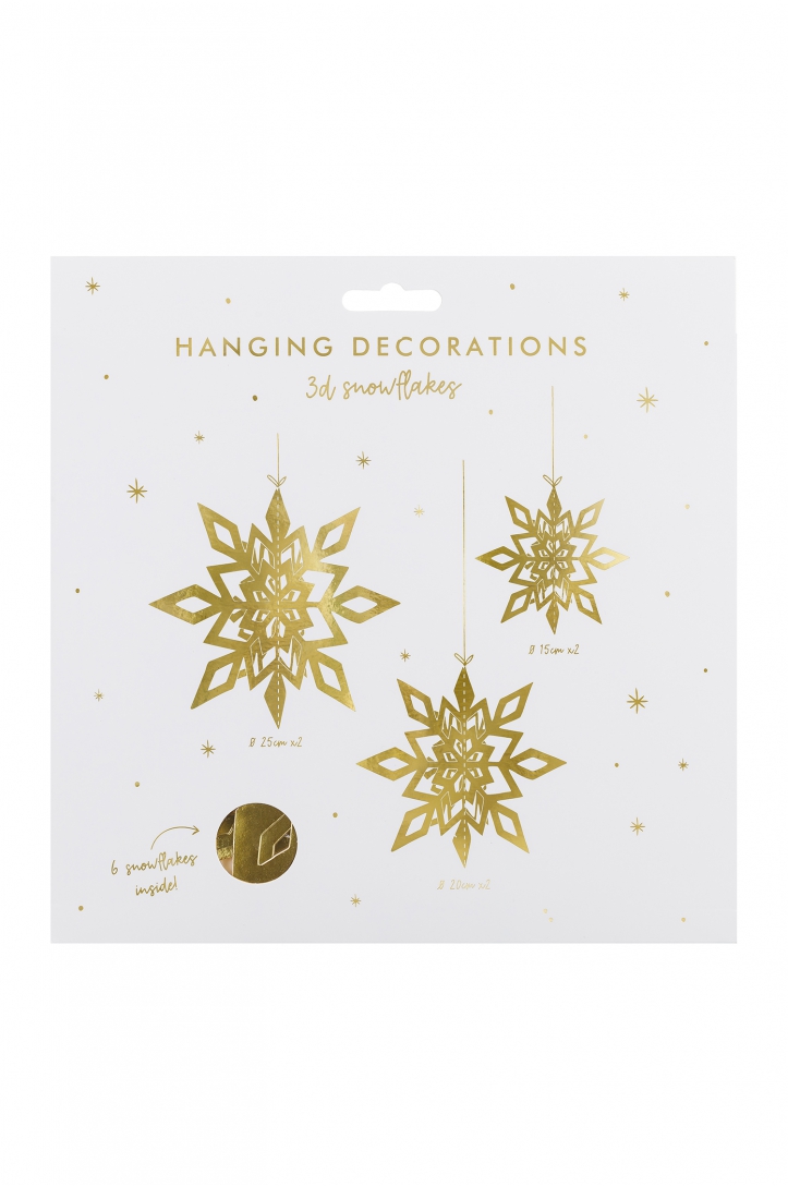 DECORATIVE SNOWFLAKE TAGS GOLD 15-25 cm