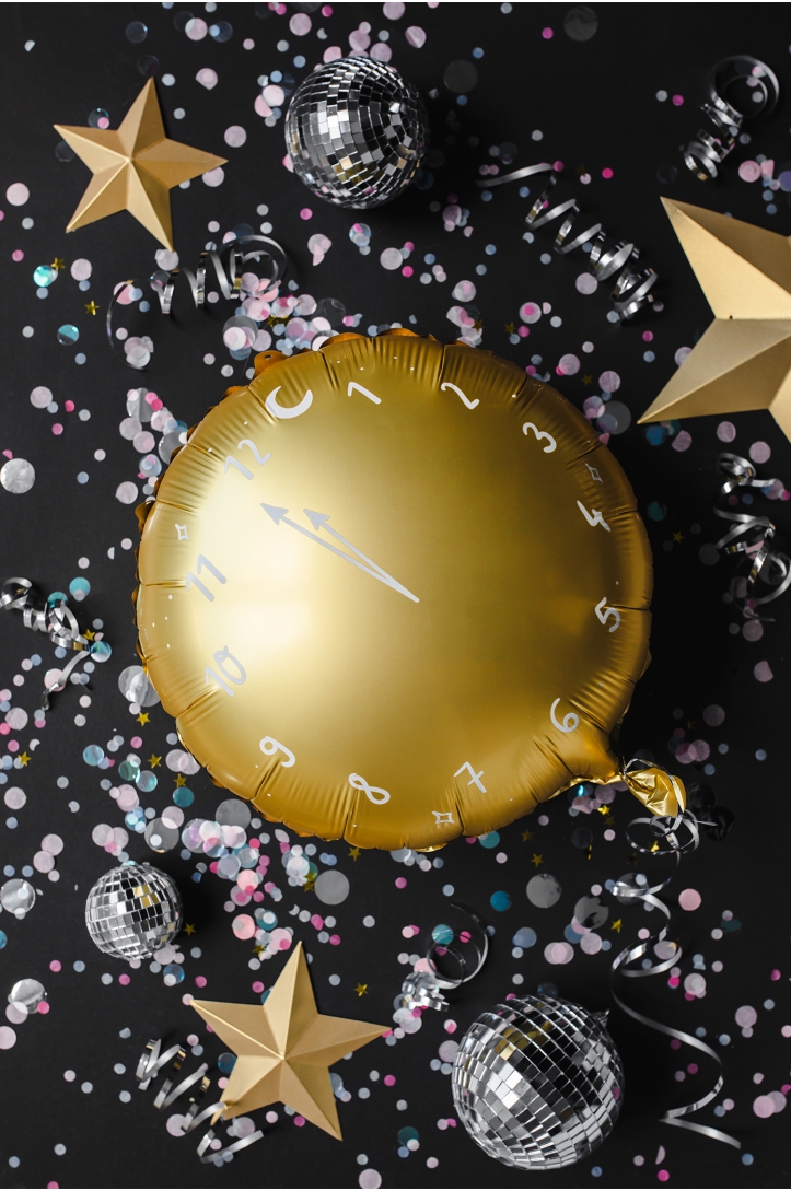 GOLDEN CLOCK-SHAPED FOIL BALLOON 45 cm