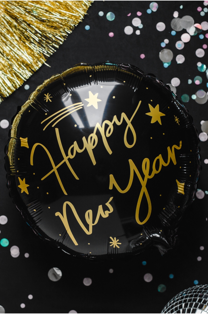 FOIL BALLOON "HAPPY NEW YEAR" BLACK 45 cm