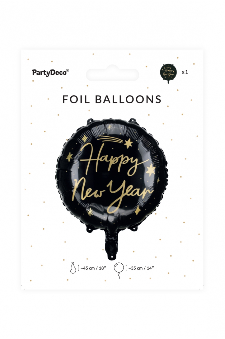 BALON FOLIOWY HAPPY NEW YEAR CZARNY 45 cm